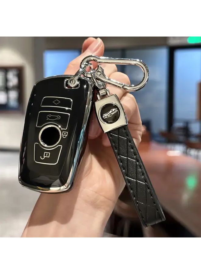 غطاء مفتاح واقي باللون الوردي مع سلسلة مفاتيح لسيارات بي إم دبليو سلسلة 1 و3 و5 و7 وX3 وX5 وX6 - Image 1